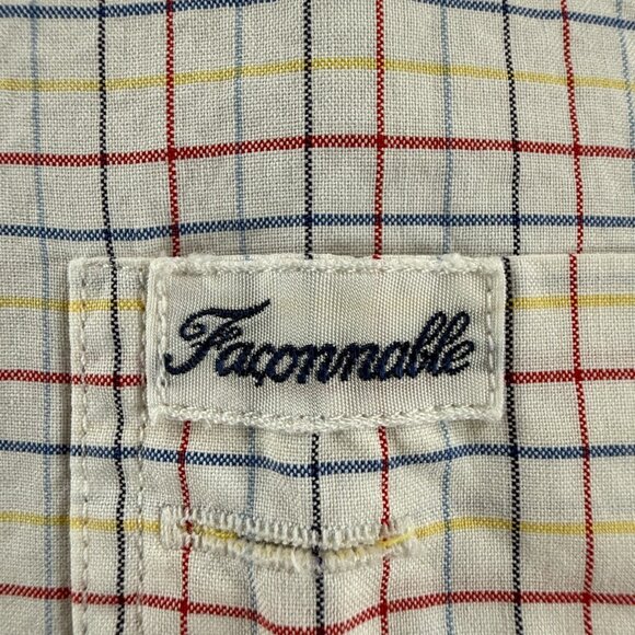 Faconnable Lightweight Red White Check Button-Down All Cotton Medium French Mens - Picture 9 of 13